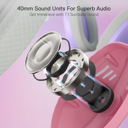 Redragon H848 Bluetooth Wireless Gaming Headset - Lightweight - 7.1 Surround Sound - 40MM Drivers - Detachable Microphone - Multi Platforms for PC, PS5/4/3, Switch, Mobile, Pink