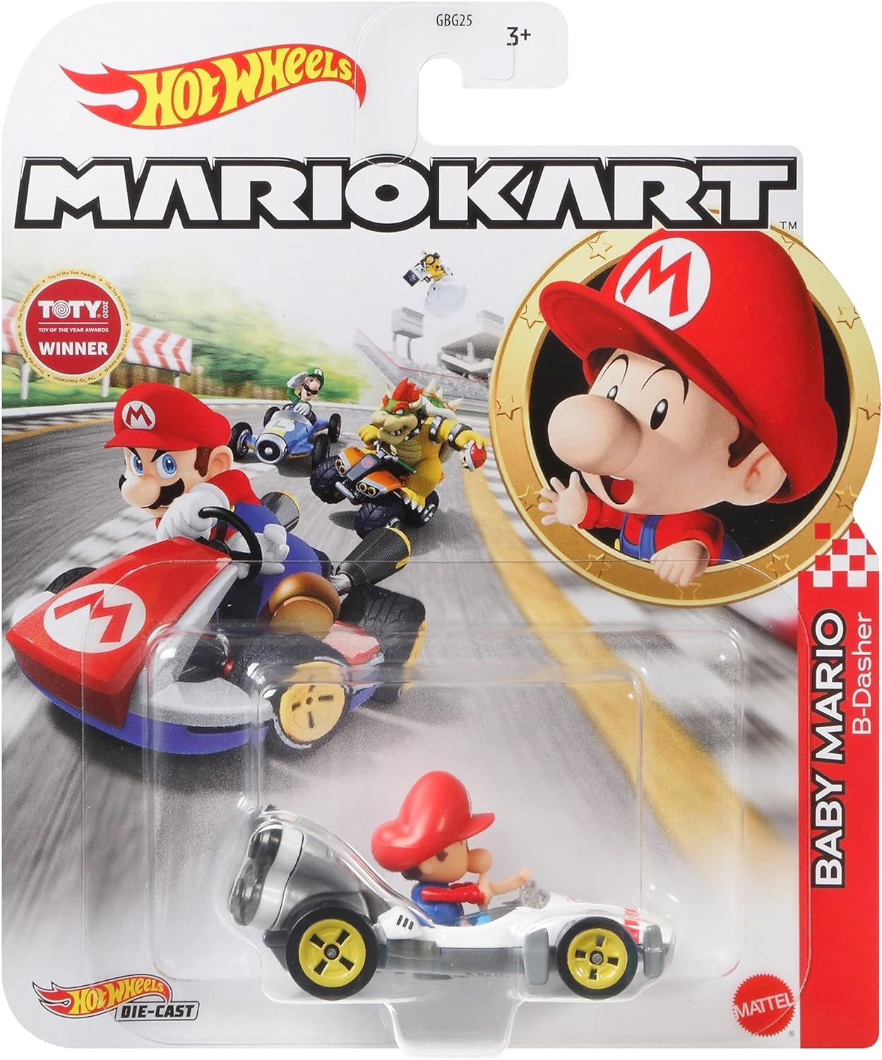 Die Cast Hotwheels Mario Kart Baby Mario B-Dasher (2020 Toty Winner