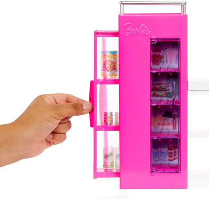 Barbie Vorratskammer Spielset Puppe mit über 25 Teilen und Küchenaccessoires - Perfekt für Junge Gourmets und Geschenk für Kinder ab 3 Jahren, HJV38