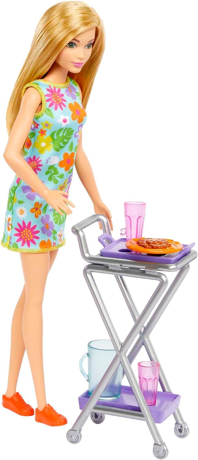 Barbie Vorratskammer Spielset Puppe mit über 25 Teilen und Küchenaccessoires - Perfekt für Junge Gourmets und Geschenk für Kinder ab 3 Jahren, HJV38
