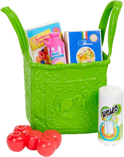 Barbie Vorratskammer Spielset Puppe mit über 25 Teilen und Küchenaccessoires - Perfekt für Junge Gourmets und Geschenk für Kinder ab 3 Jahren, HJV38