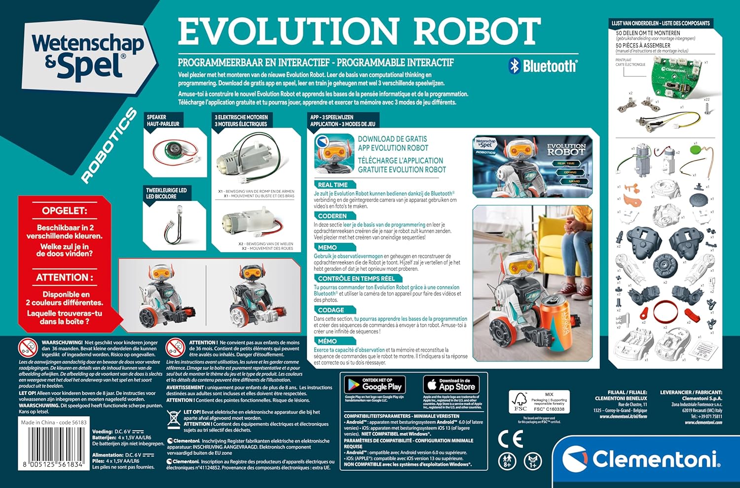 Clementoni - 56183 - Wetenschap & Spel - Evolutie Robot - Speelgoedrobot (Franse, Nederlandse Taal), Programmeerbaar, Robot Interactive, STEM, Robotica, Educatieve Spellen 8 Jaar, Gemaakt in Italy