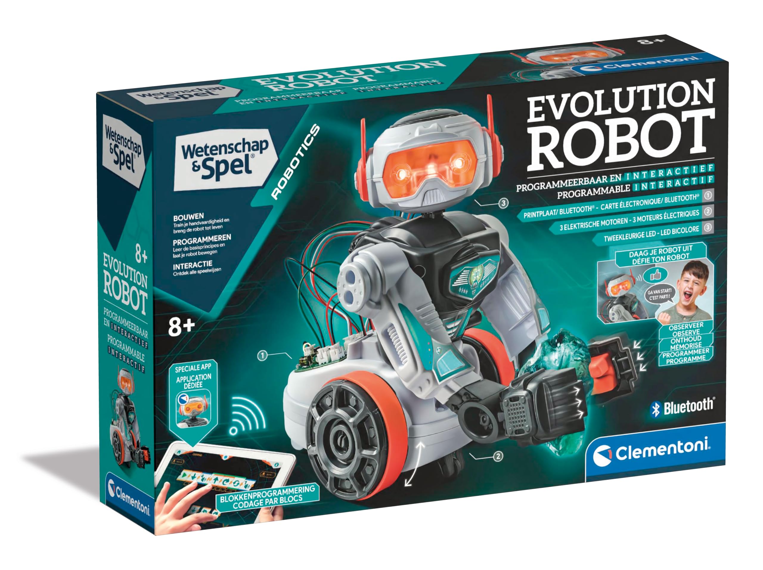 Clementoni - 56183 - Wetenschap & Spel - Evolutie Robot - Speelgoedrobot (Franse, Nederlandse Taal), Programmeerbaar, Robot Interactive, STEM, Robotica, Educatieve Spellen 8 Jaar, Gemaakt in Italy
