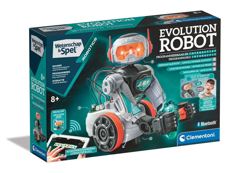 Clementoni - 56183 - Wissenschaft & Spiel - Evolution Roboter - Spielzeugroboter (Französisch, Niederländisch Sprache), Programmierbar, Roboter Interaktiv, Mint, Robotik, Lernspiele 8 Jahre