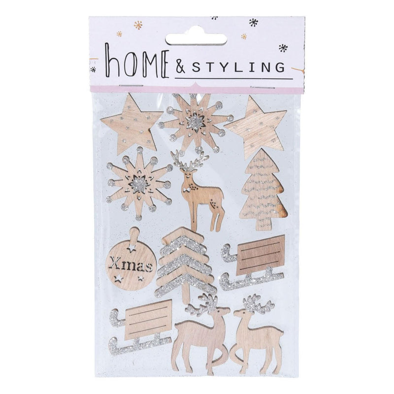 Générique Sheet of 12 Christmas Wooden Stickers