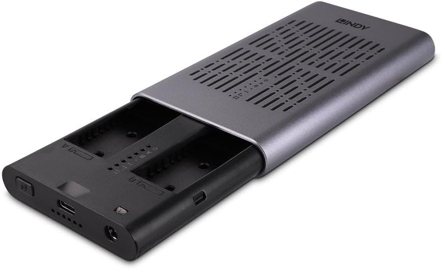 Lindy USB 3.2 Gen 2x2 Dual M.2 NVMe SSD Enclosure with Clone Feature