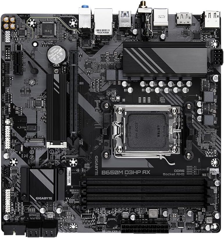 Gigabyte B650M D3HP AX Motherboard - Supports AMD AM5 CPUs, 5+2+2 Phases Digital VRM, up to 7600MHz DDR5 (OC), 2xPCIe 4.0 M.2, Wi-Fi 6E, 2.5GbE LAN, USB 3.2 Gen 1
