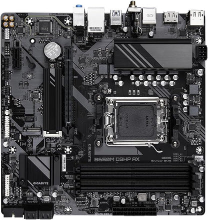 Gigabyte B650M D3HP AX Motherboard - Supports AMD AM5 CPUs, 5+2+2 Phases Digital VRM, up to 7600MHz DDR5 (OC), 2xPCIe 4.0 M.2, Wi-Fi 6E, 2.5GbE LAN, USB 3.2 Gen 1