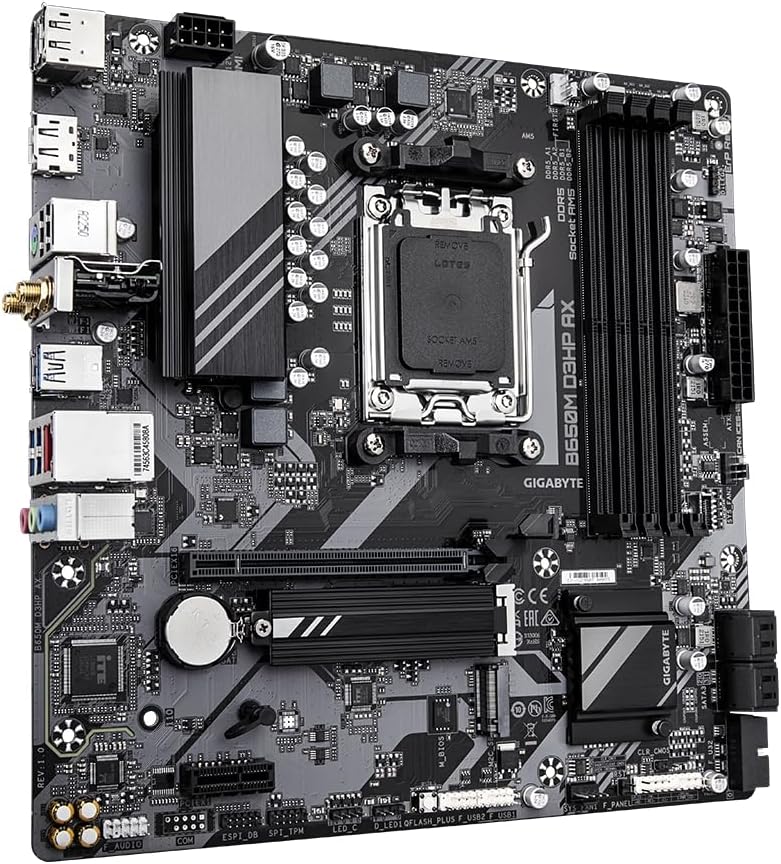 Gigabyte B650M D3HP AX Motherboard - Supports AMD AM5 CPUs, 5+2+2 Phases Digital VRM, up to 7600MHz DDR5 (OC), 2xPCIe 4.0 M.2, Wi-Fi 6E, 2.5GbE LAN, USB 3.2 Gen 1
