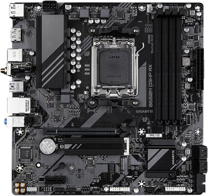 Gigabyte B650M D3HP AX Motherboard - Supports AMD AM5 CPUs, 5+2+2 Phases Digital VRM, up to 7600MHz DDR5 (OC), 2xPCIe 4.0 M.2, Wi-Fi 6E, 2.5GbE LAN, USB 3.2 Gen 1