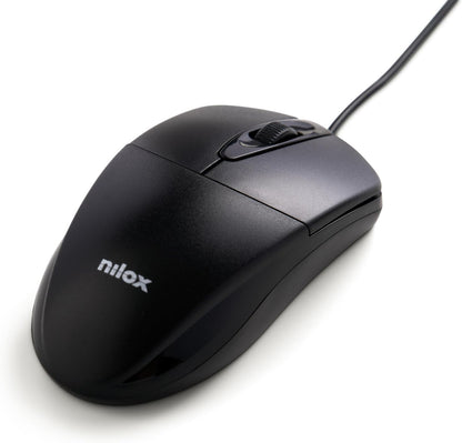 Nilox MOUSB1011 Mouse USB con Sensore Ottico Alta Precisione 1200 DPI e 3 Pulsanti, Cavo 1,6 metri, Compatibile con Windows/Linux/Mac