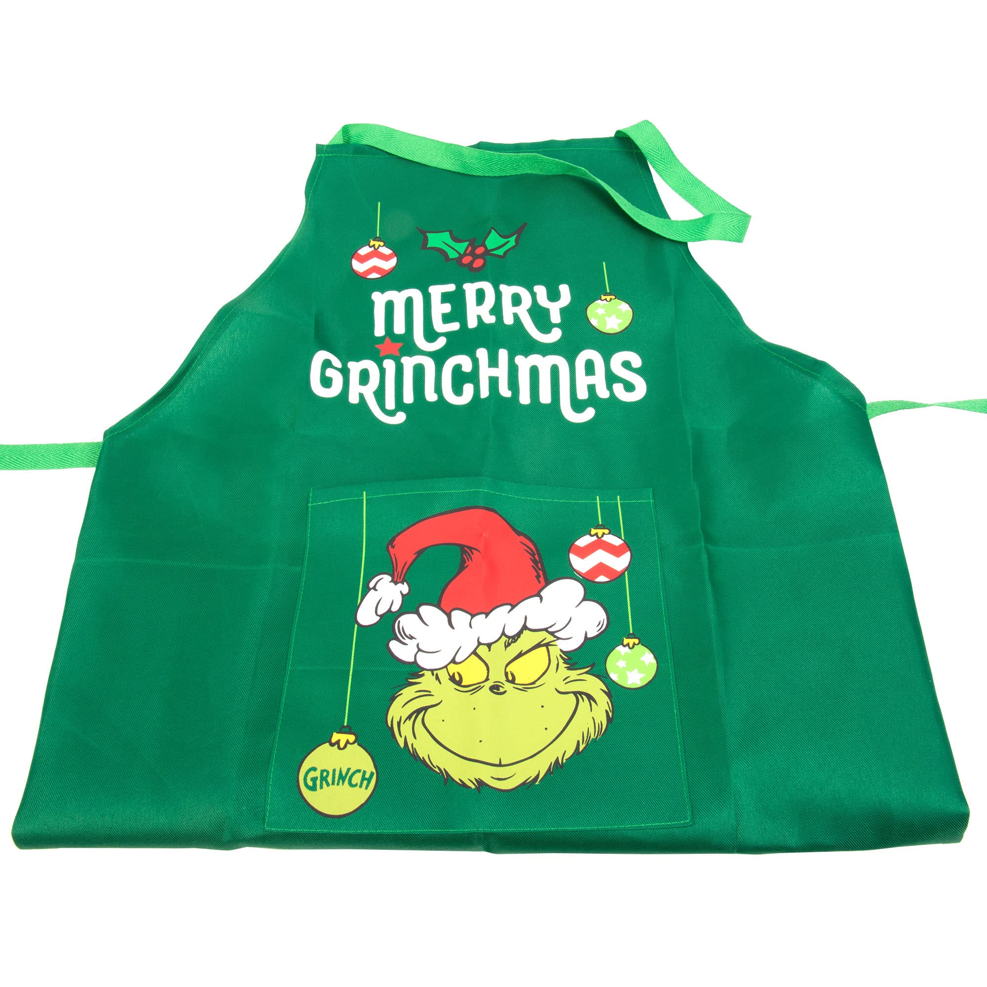 Fizz Creations The Grinch Weihnachtsschürze Mit dem Grinch-Design mit festlichem Merry Grinchmas Slogan Offiziell lizenziertes The Grinch Merchandise, grün, Einheitsgröße