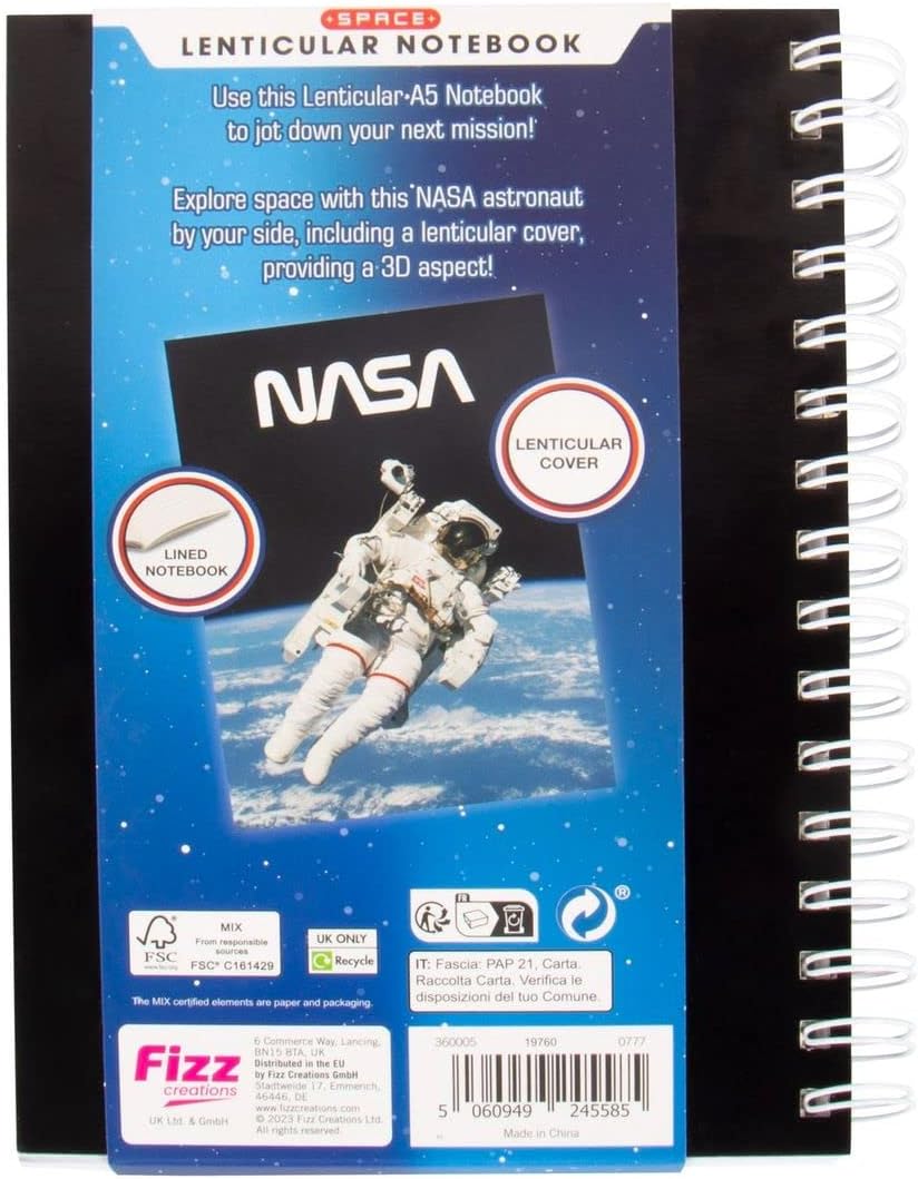 Fizz Creations NASA Lenticular Notebook. A5 NASA Inspired Notebook with 3D Lenticular Cover. Includes 188 Lined Pages.
