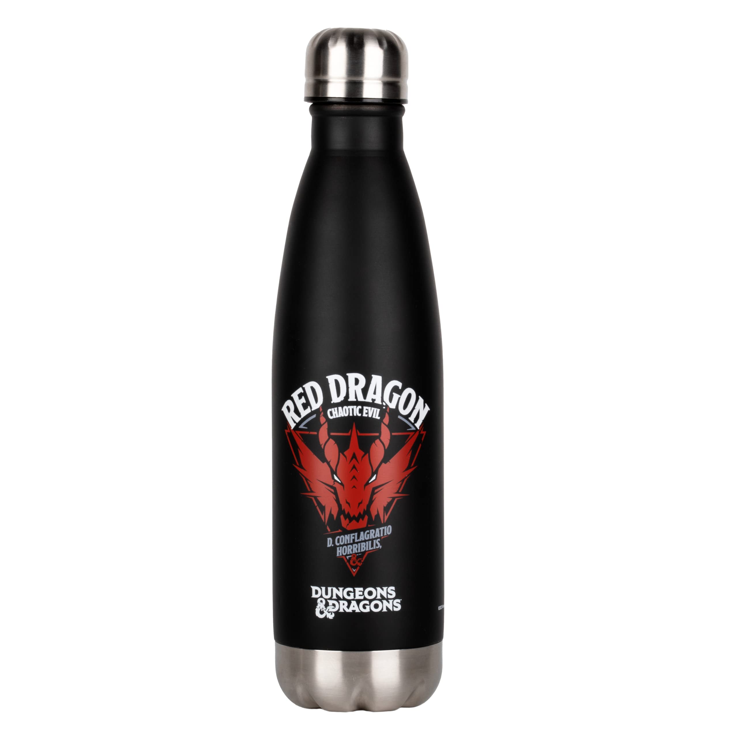 Konix Dungeons & Dragons Thermosflasche - Edelstahl - 500 ml - Rotes Drachenmotiv - Schwarz Logo Silver