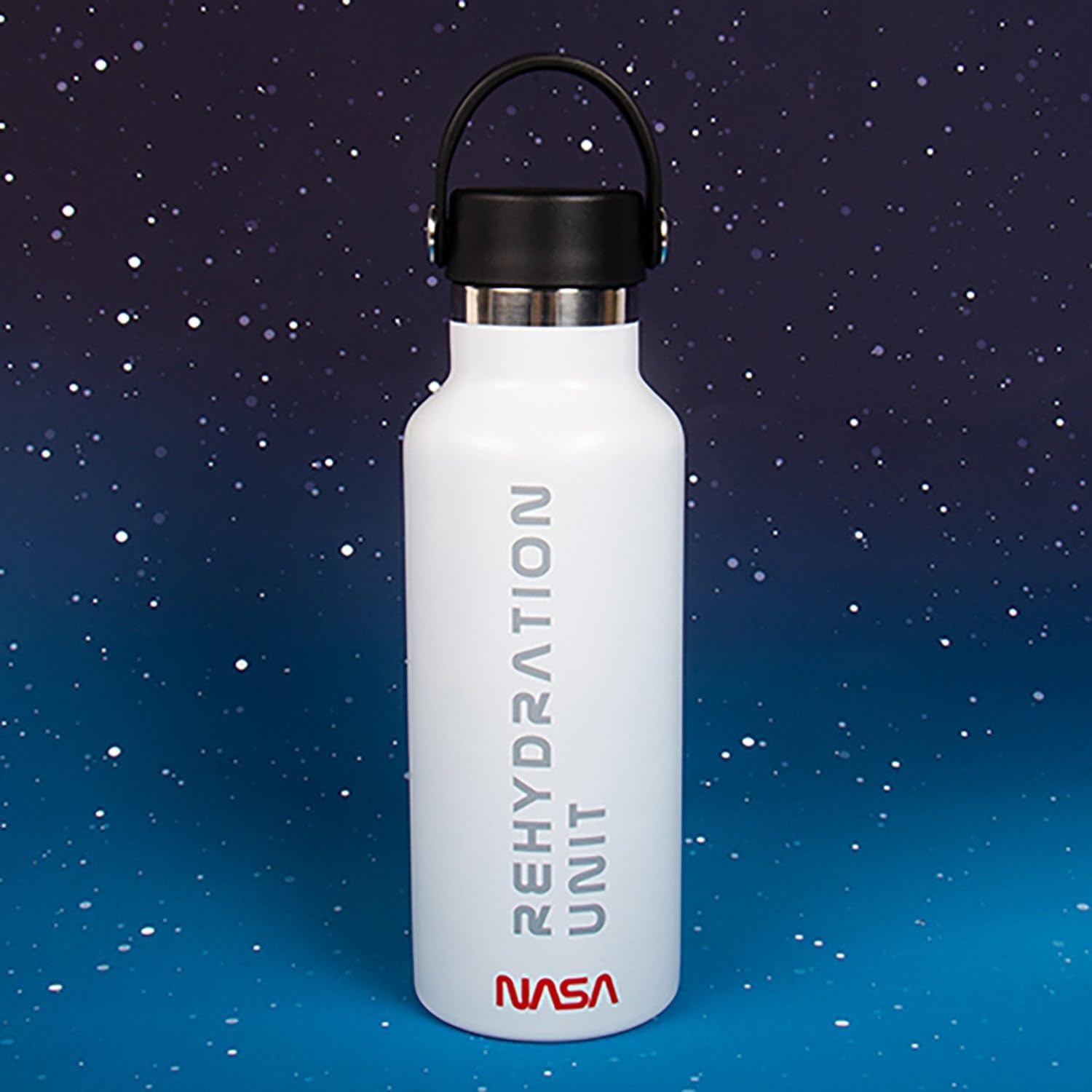 NASA Water Bottle. 500ml Capacity, Metal, Double-Walled Hot or Cold Drinks Bottle. Keeps Temerature for Up to 8 Hours. NASA Space Inspired Rehydration Unit.