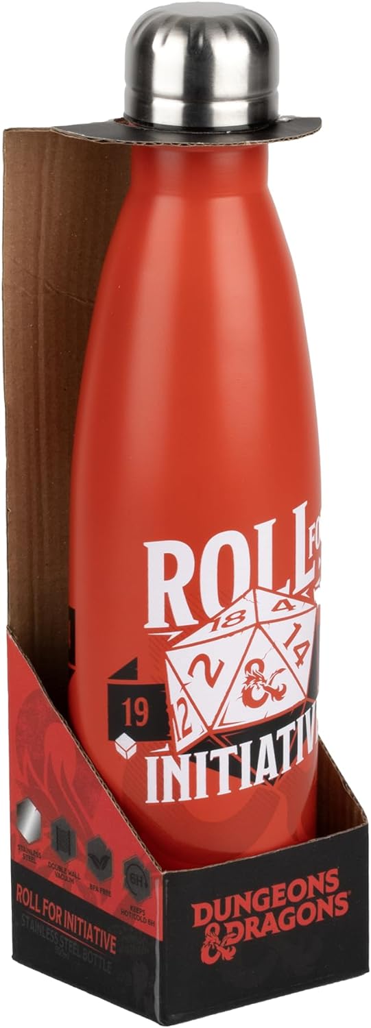 Konix Dungeons & Dragons Thermosflasche - Edelstahl - 500 ml - Motiv 'Roll for Initiative' - Rot Dragon rouge
