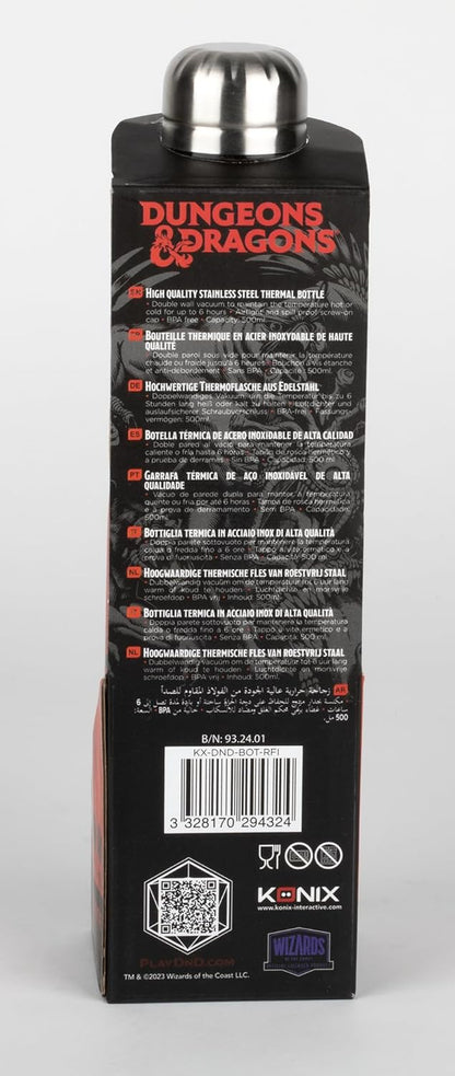Konix Dungeons & Dragons Thermosflasche - Edelstahl - 500 ml - Motiv 'Roll for Initiative' - Rot Dragon rouge