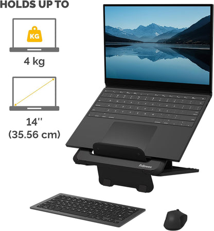 Fellowes Laptop-Ständer für den Schreibtisch - Breyta™ Verstellbarer, 100% recycelbarer Laptop-Ständer für zu Hause und Büro - 12 Höheneinstellungen - max. Monitorgröße 14", max. Gewicht 4KG