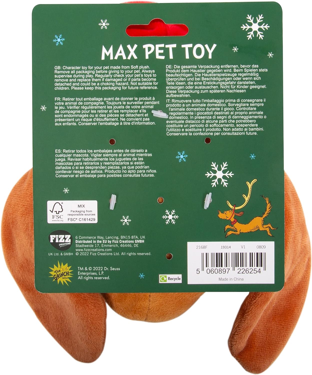 Fizz Creations The Grinch Kau- und Quietschspielzeug für Hunde, Max-Figur, offizielles Lizenzprodukt von The Grinch