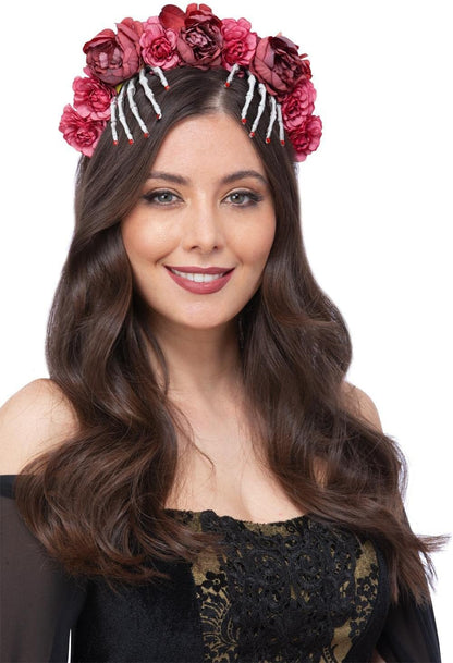 Red Rose & Skeleton Hand Headband