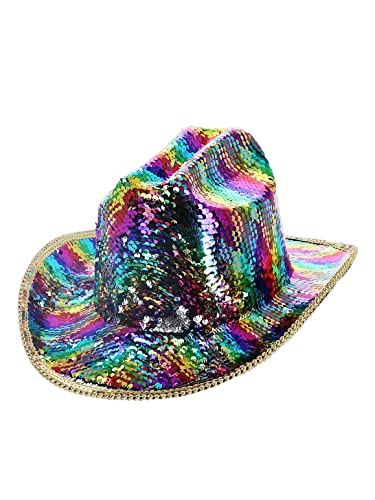 Smiffys Fever Deluxe Sequin Cowboy Hat, Rainbow
