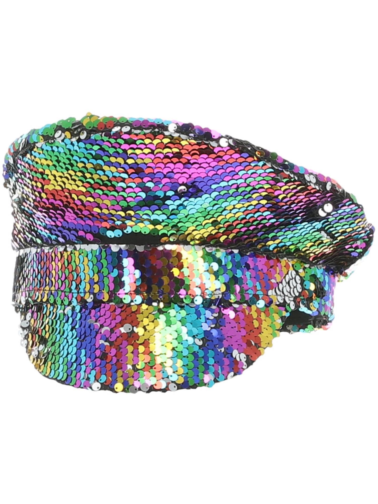 Smiffys Sequin Captains Hat, Rainbow