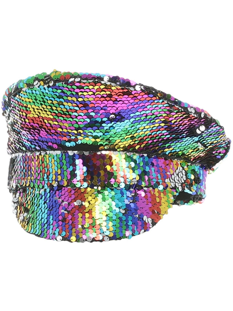 Smiffys Sequin Captains Hat, Rainbow