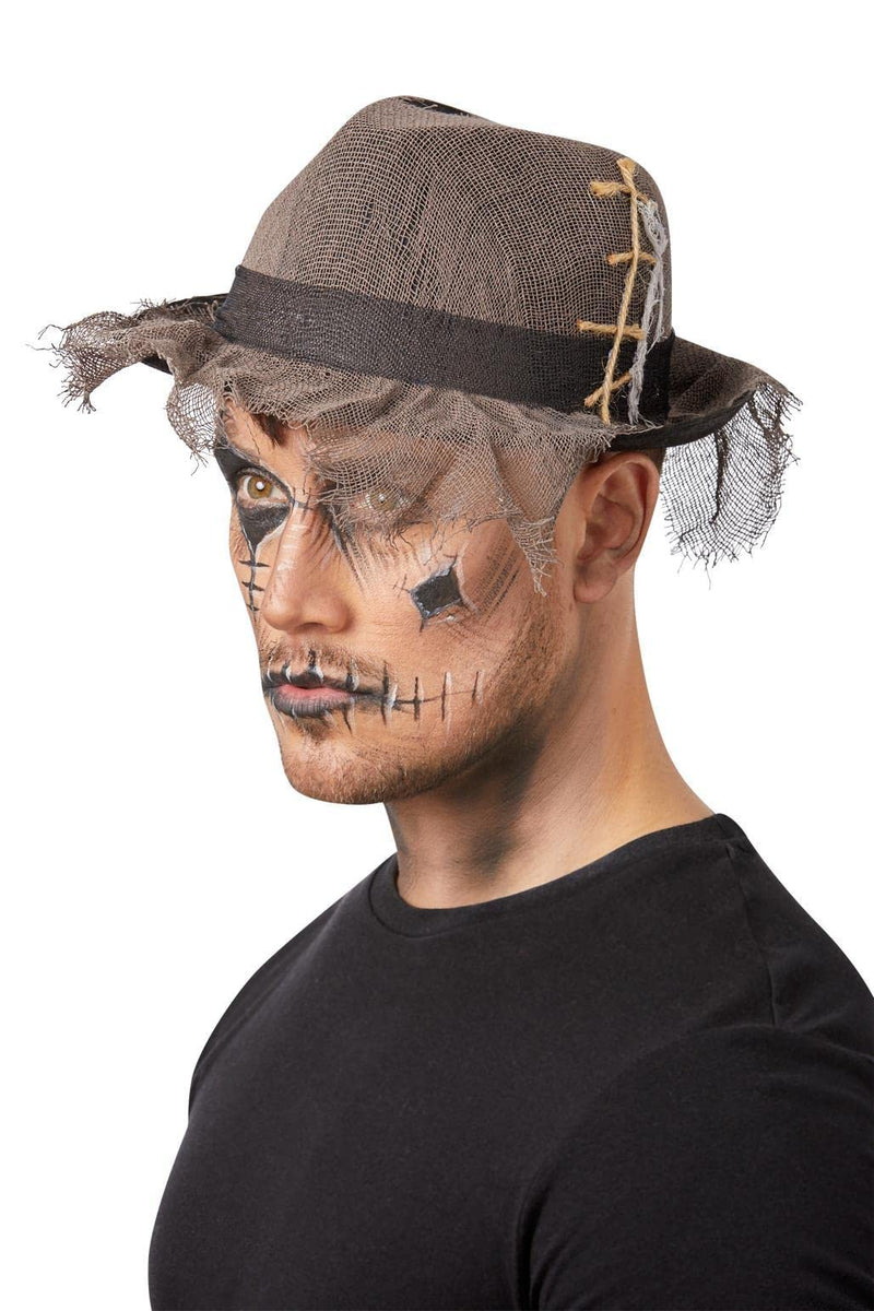 Smiffys Gothic Distressed Linen Style Trilby Hat, Grey