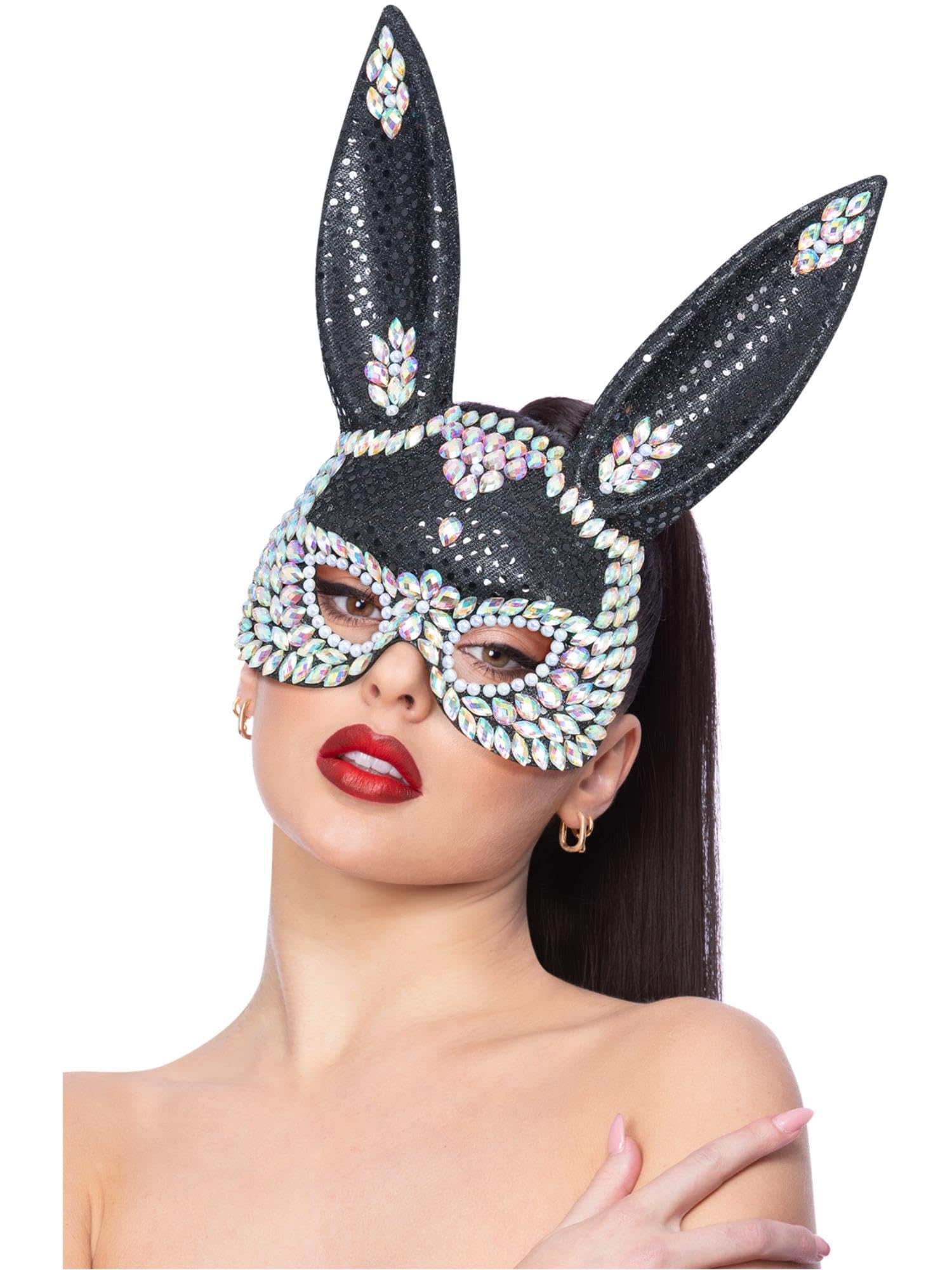 Smiffys Fever Black Jewel Sequin Rabbit Mask