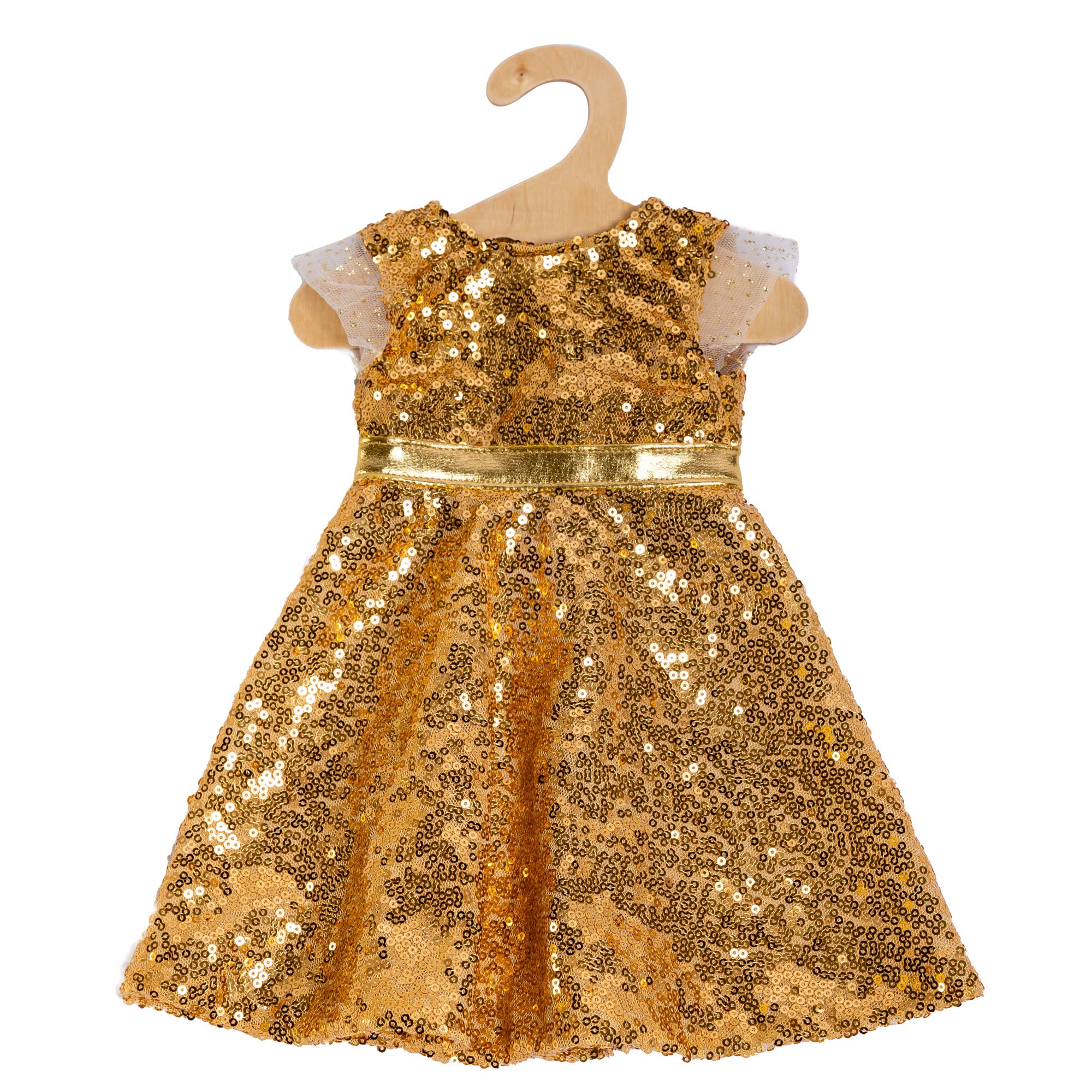 Heless Goldstar 1330 Doll Dress with Gold Sequins, Shimmering Belt, Tulle Ruffles and Velcro Fastening, Size 28-35 cm, Multicoloured