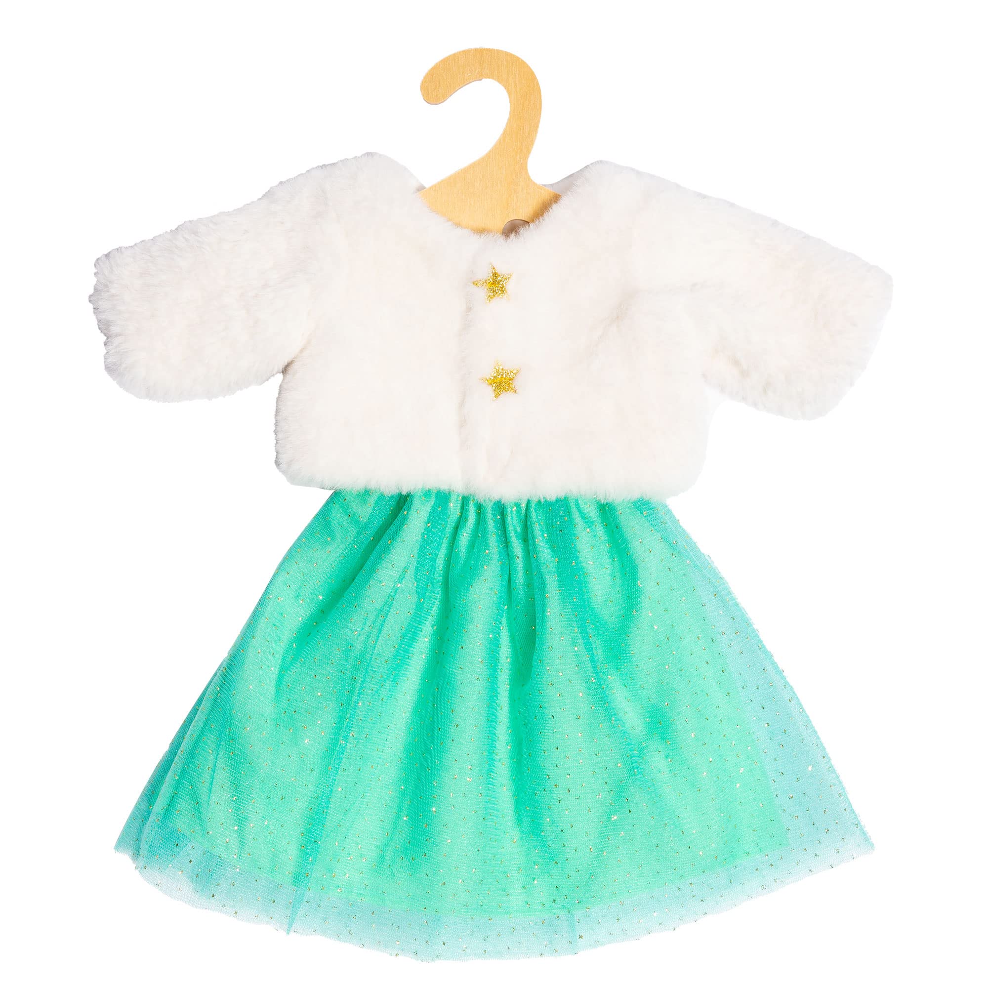Heless 2370 - Poppenkleding in Design Yuki, 2-Delige Set in Wit en Turquoise, met Jasje en Glitter Tule Rok voor poppen en knuffels van de maat 35-45 cm