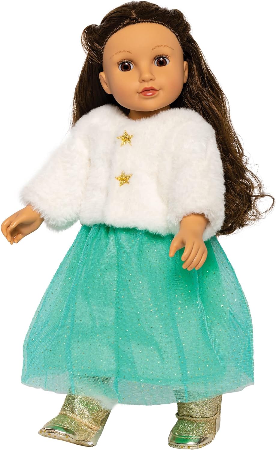 Heless 2370 - Poppenkleding in Design Yuki, 2-Delige Set in Wit en Turquoise, met Jasje en Glitter Tule Rok voor poppen en knuffels van de maat 35-45 cm