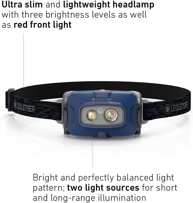Ledlenser HF4R Core Rechargeable 500 Lumen LED Head Torch - Lightweight, Super Bright, Ideal for Running, Hiking, Camping, Fishing, Includes Red Light and USB C Charger, Essential Outdoor Equipment Bl