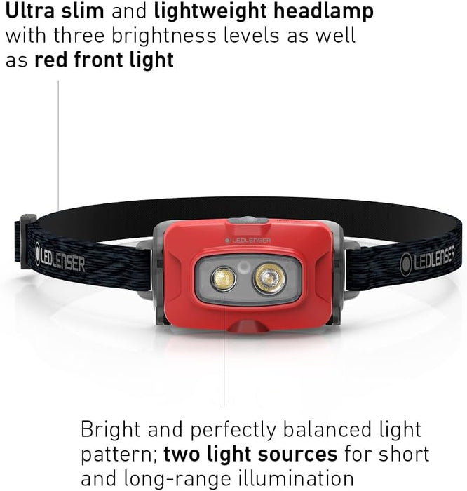 Ledlenser HF4R Core Rechargeable 500 Lumen LED Head Torch - Lightweight, Super Bright, Ideal for Running, Hiking, Camping, Fishing, Includes Red Light and USB C Charger, Essential Outdoor Equipment Re