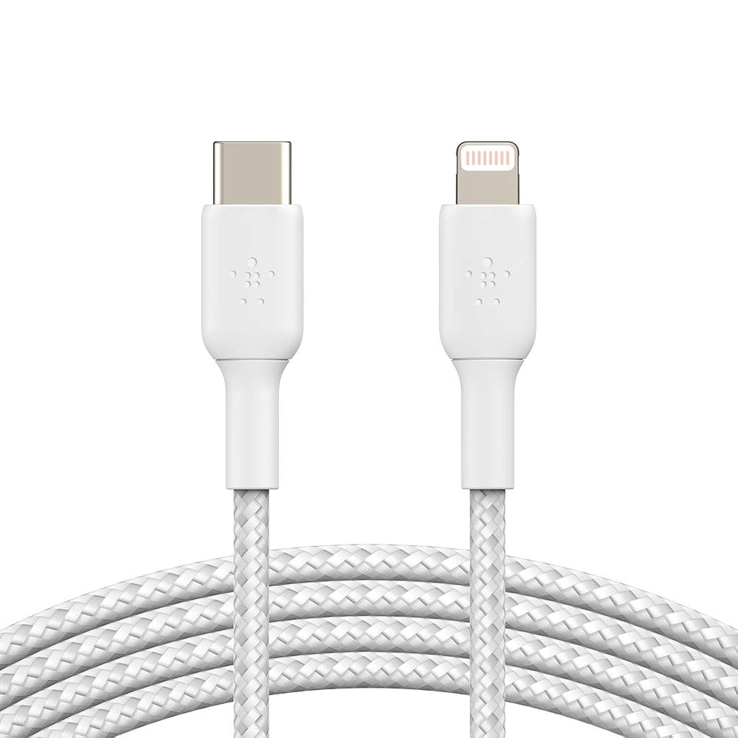 Belkin Braided USB-C to Lightning Cable (iPhone Fast Charging Cable for iPhone 14, 13, 12 or earlier) Boost Charge MFi-Certified iPhone USB-C Cable (2m, White