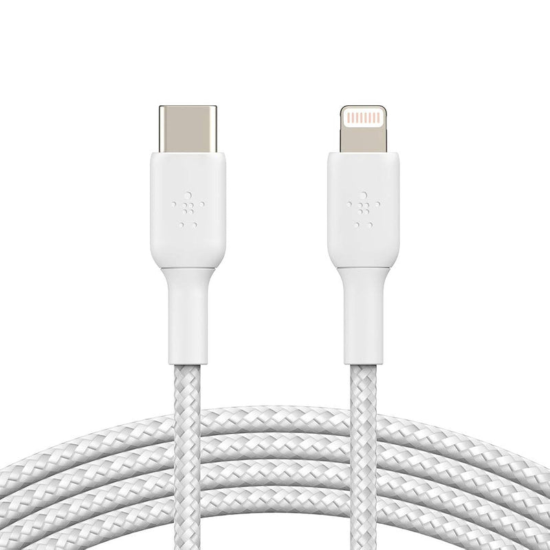 Belkin Braided USB-C to Lightning Cable (iPhone Fast Charging Cable for iPhone 14, 13, 12 or earlier) Boost Charge MFi-Certified iPhone USB-C Cable (2m, White