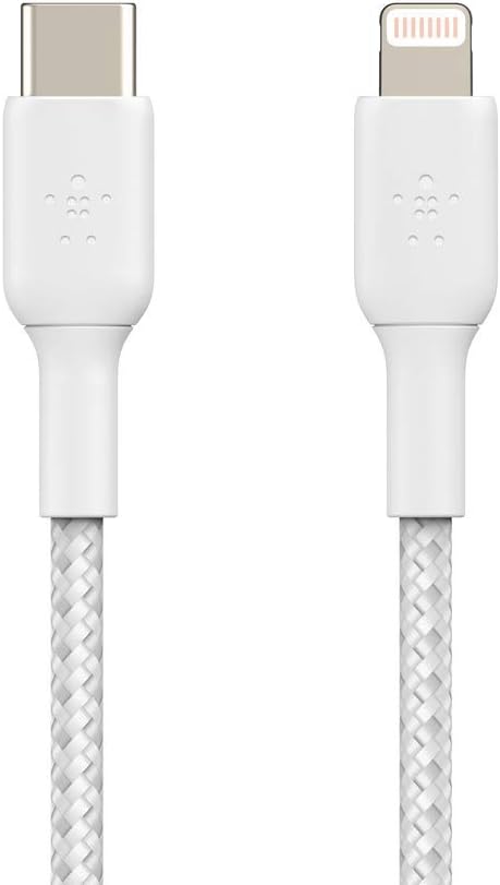 Belkin Braided USB-C to Lightning Cable (iPhone Fast Charging Cable for iPhone 14, 13, 12 or earlier) Boost Charge MFi-Certified iPhone USB-C Cable (2m, White