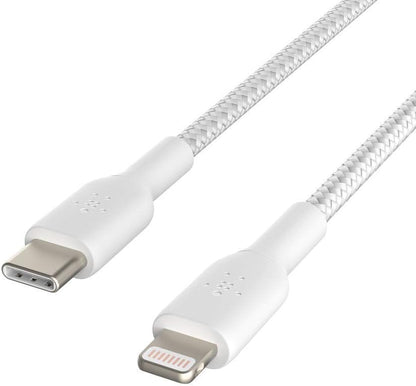 Belkin Braided USB-C to Lightning Cable (iPhone Fast Charging Cable for iPhone 14, 13, 12 or earlier) Boost Charge MFi-Certified iPhone USB-C Cable (2m, White
