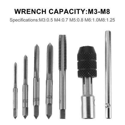 Windeisen Bohrer Set – T-Typ Hand Tapping Tools Maschine Bohren Bits Kit, Gewinde Twist Schrauben M3/M4/M5/M6/M8 DIY Set