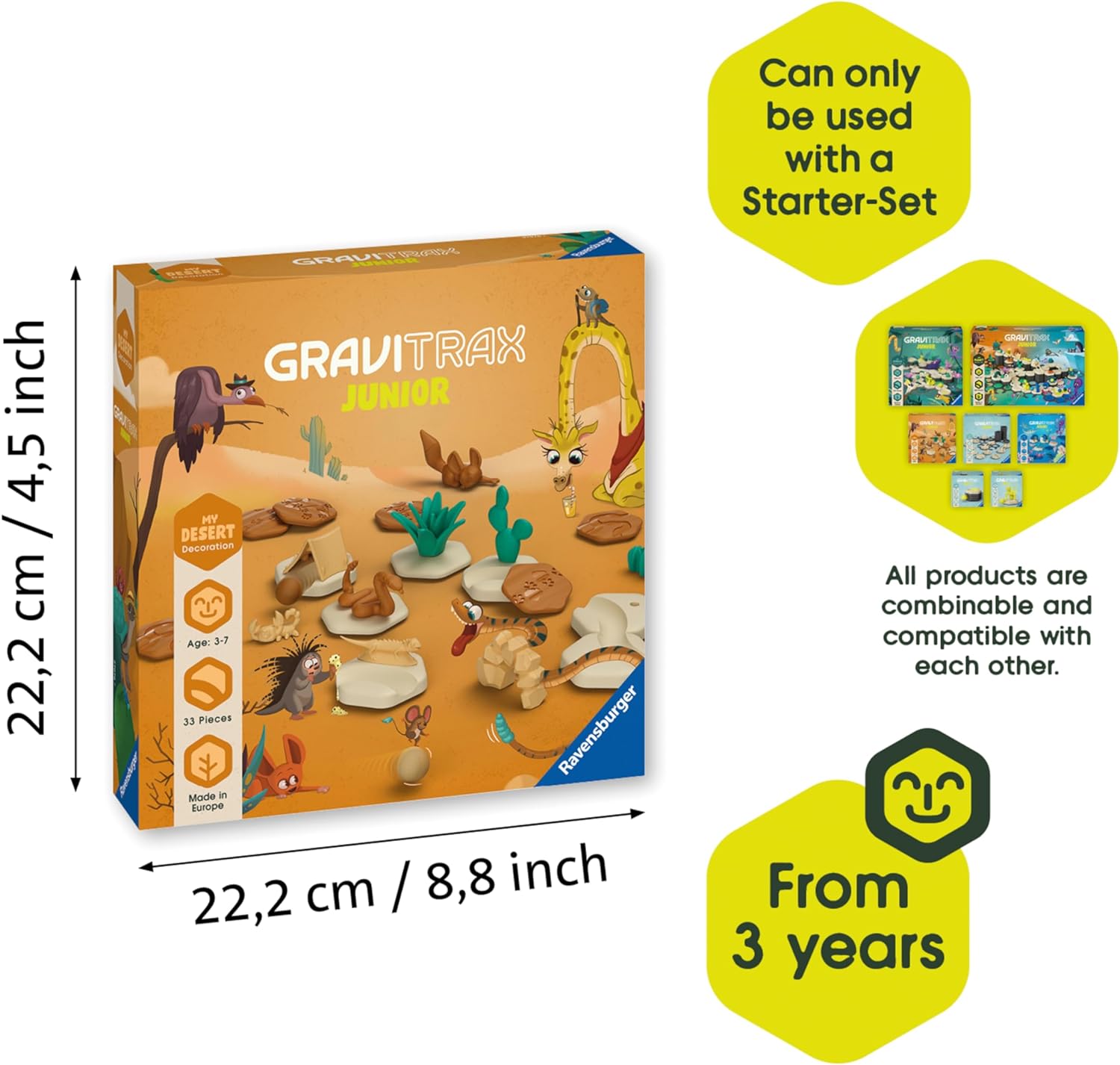 Ravensburger 27076 Gravitrax Junior Extension Desert-Expandable Children, Marble Run Made of Environmentally Friendly Materials with Theme Worlds, Educational Construction Toys from 3 Years, Orange
