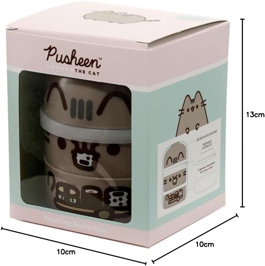 Puckator Pusheen The Cat Stacked Round Bento - Lunch Box for Adults and Kids with Compartments - Snack Box - Food Containers with Lids - Stackable Snack Pots for Kids - Meal Prep Container - Lunchbox