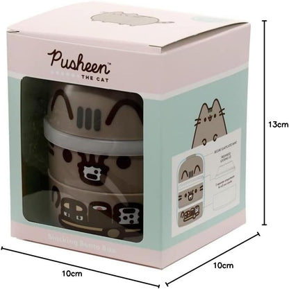 Puckator Pusheen The Cat Stacked Round Bento - Lunch Box for Adults and Kids with Compartments - Snack Box - Food Containers with Lids - Stackable Snack Pots for Kids - Meal Prep Container - Lunchbox
