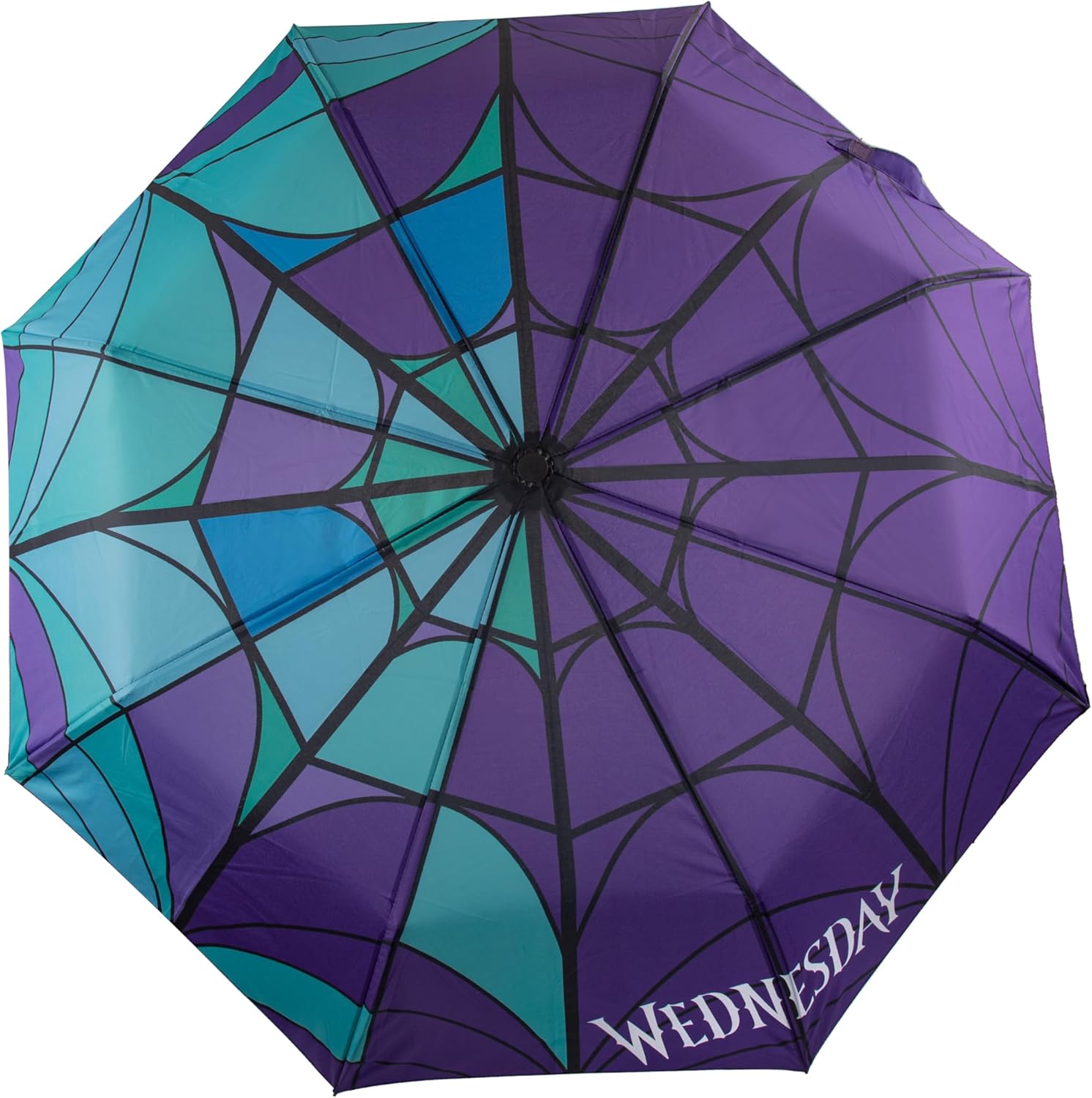 Cinereplicas Mittwoch Regenschirm mit Violoncello & Buntglasfenster von Mittwoch und Enest, 95 cm Durchmesser, offizielles Lizenzprodukt