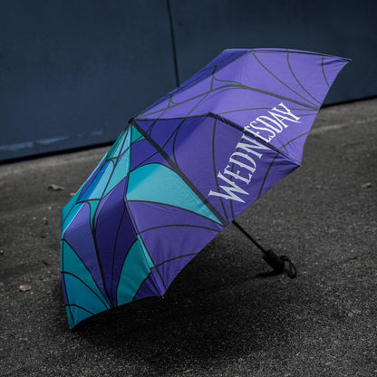 Cinereplicas Mittwoch Regenschirm mit Violoncello & Buntglasfenster von Mittwoch und Enest, 95 cm Durchmesser, offizielles Lizenzprodukt