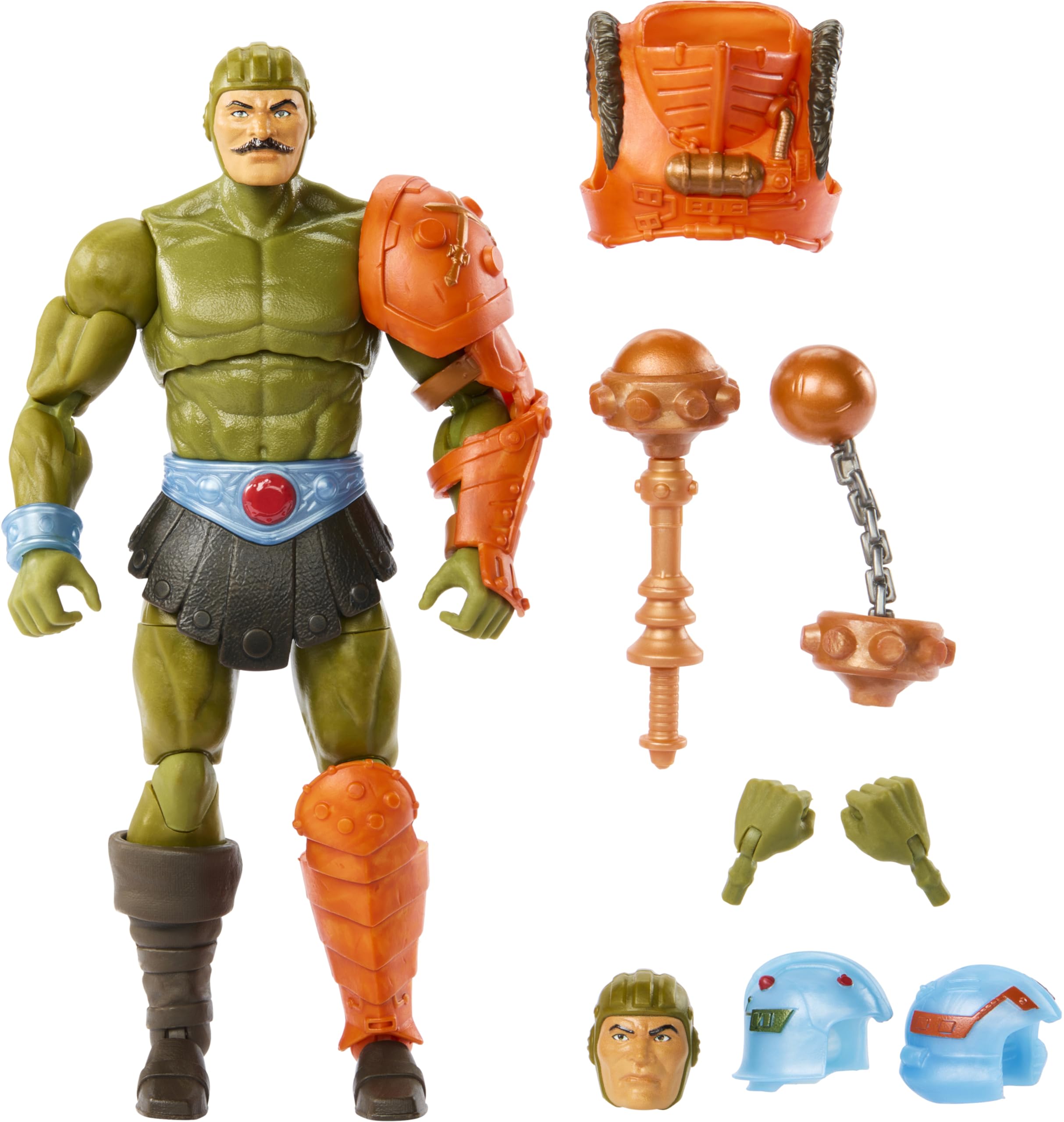 Masters of the Universe MOTU New Eternia Man-At-Arms Figura de acción con accesorios, juguete +6 años (Mattel HYC48