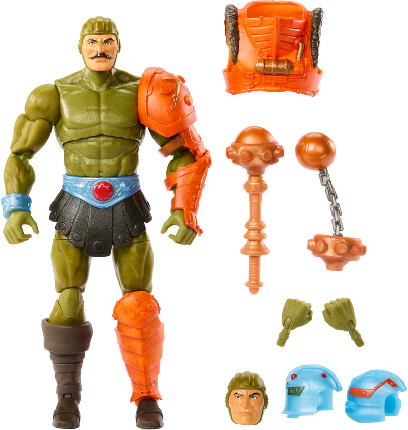 Masters of the Universe MOTU New Eternia Man-At-Arms Figura de acción con accesorios, juguete +6 años (Mattel HYC48