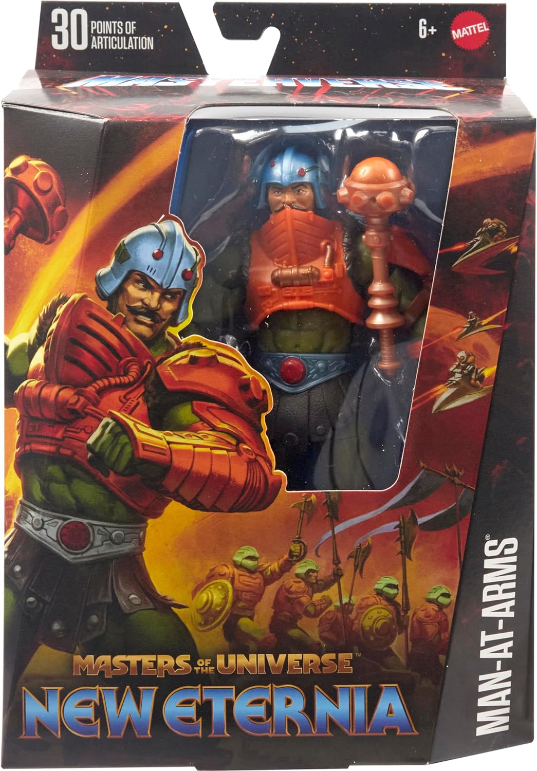 Masters of the Universe MOTU New Eternia Man-At-Arms Figura de acción con accesorios, juguete +6 años (Mattel HYC48