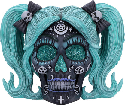 Nemesis Now Drop Dead Gorgeous Cute and Cosmic Figurine 19.5cm, Resin, Witchy Doll Skull Ornament, Female Turqoise and Black Skull with Glitter Eyes, Cast in the Finest Resin, Expertly Hand-Painted