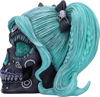Nemesis Now Drop Dead Gorgeous Cute and Cosmic Figurine 19.5cm, Resin, Witchy Doll Skull Ornament, Female Turqoise and Black Skull with Glitter Eyes, Cast in the Finest Resin, Expertly Hand-Painted