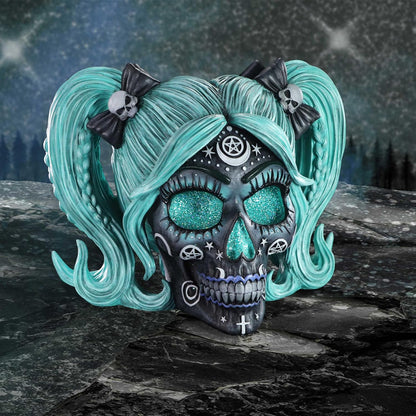 Nemesis Now Drop Dead Gorgeous Cute and Cosmic Figurine 19.5cm, Resin, Witchy Doll Skull Ornament, Female Turqoise and Black Skull with Glitter Eyes, Cast in the Finest Resin, Expertly Hand-Painted
